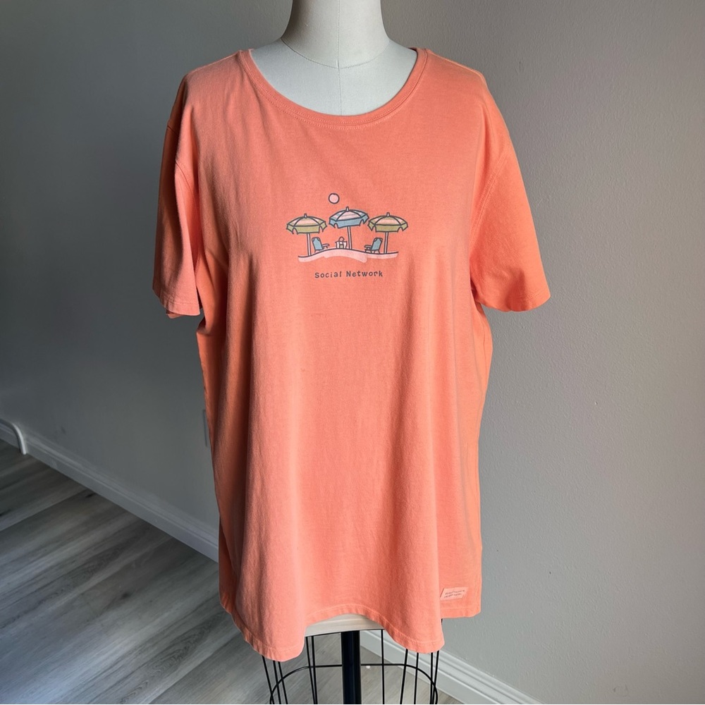 Life Is Good XXL T-Shirt “Social Network” Beach Orange Women’s Top Short Sleeve